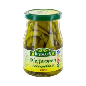 Grüne Pfefferonen Peperoni scharf 330g / 165g ATG vegan Dittmann