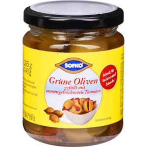 Sofko grüne Oliven gefüllt mit sonnengetrockneten Tomaten 275ml