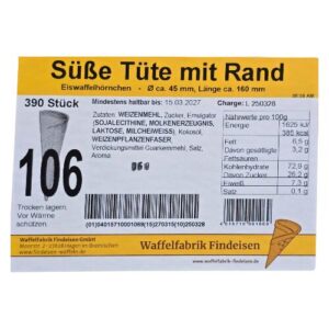 Eiswaffel Süße Tüte mit Rand 45mm/160mm 420Stück #106 Findeisen